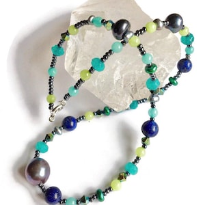 Blue green gemstone choker