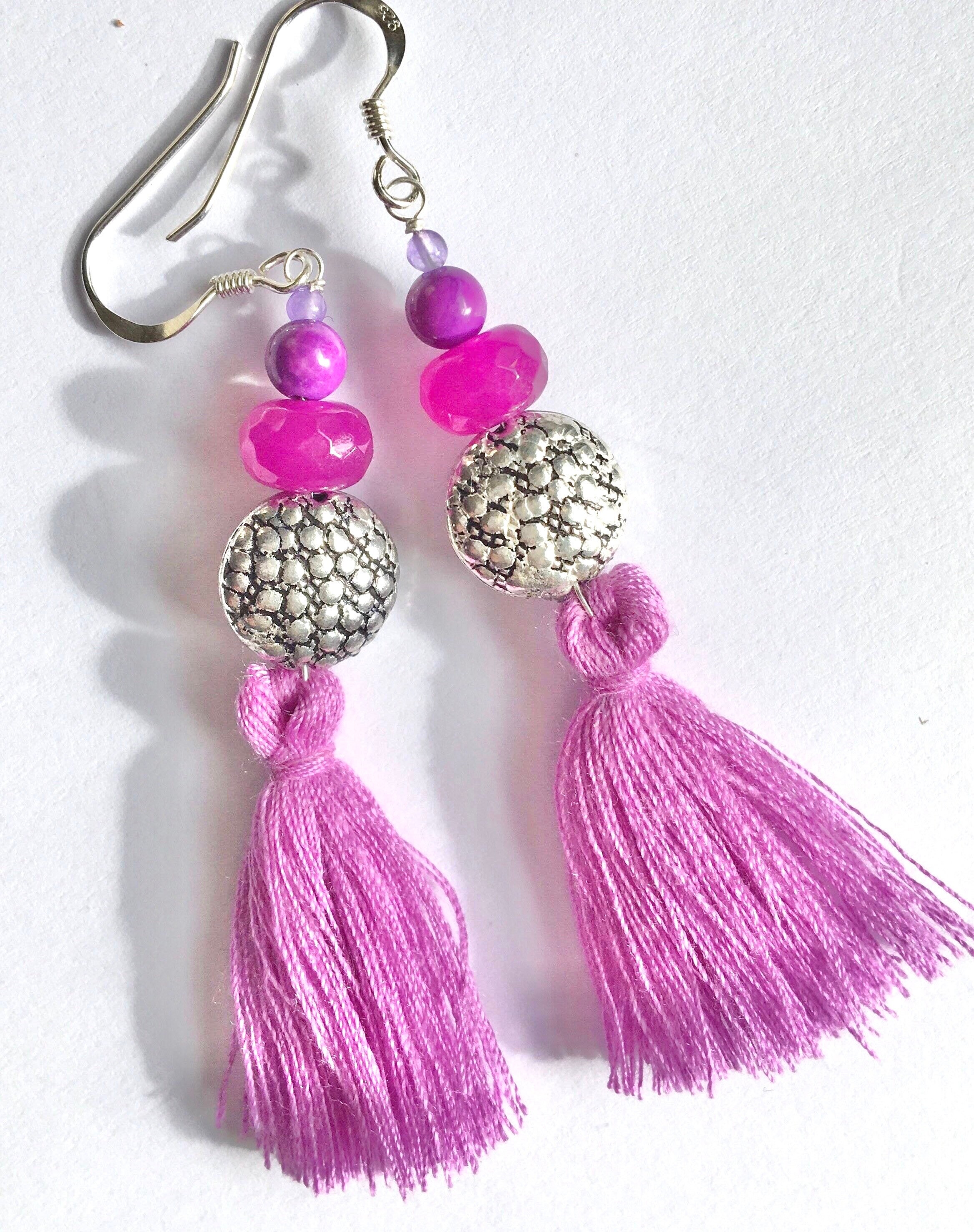 Magenta Quartz Tassel Earrings Etsy