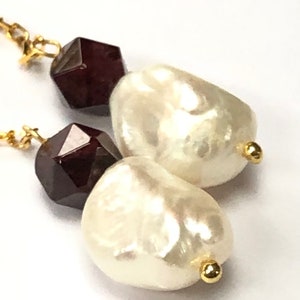 Star cut garnet and baroque pearl earrings