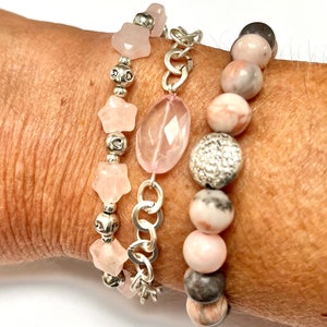 Pink gemstone bracelet stack