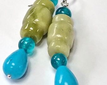 Serpentine and turquoise earrings