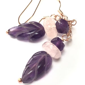 Amethyst leaf and morganite earrings