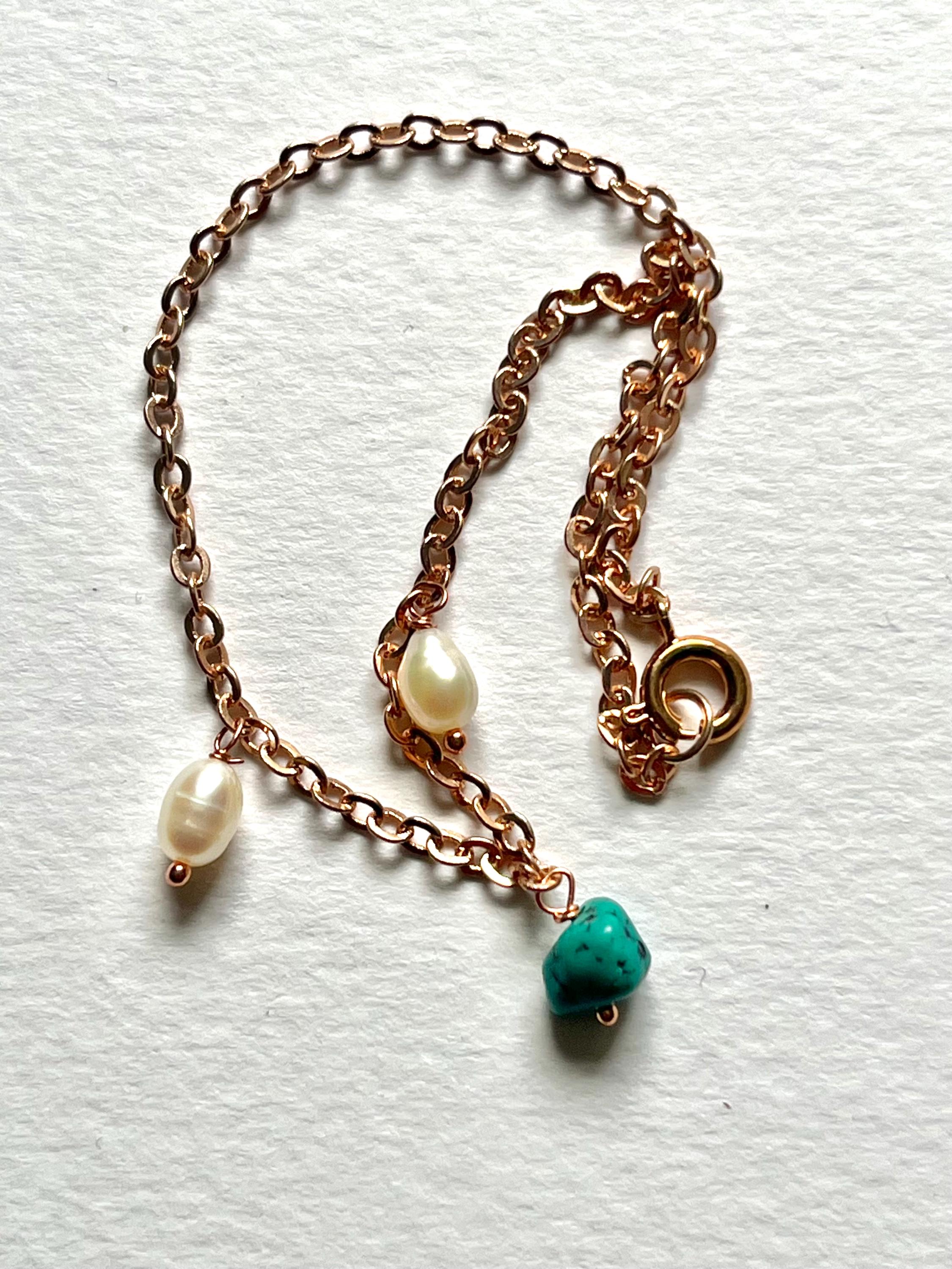ターコイズとパールのアンクレット - Etsy 日本