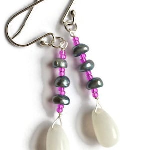 Moonstone and peacock pearl earrings