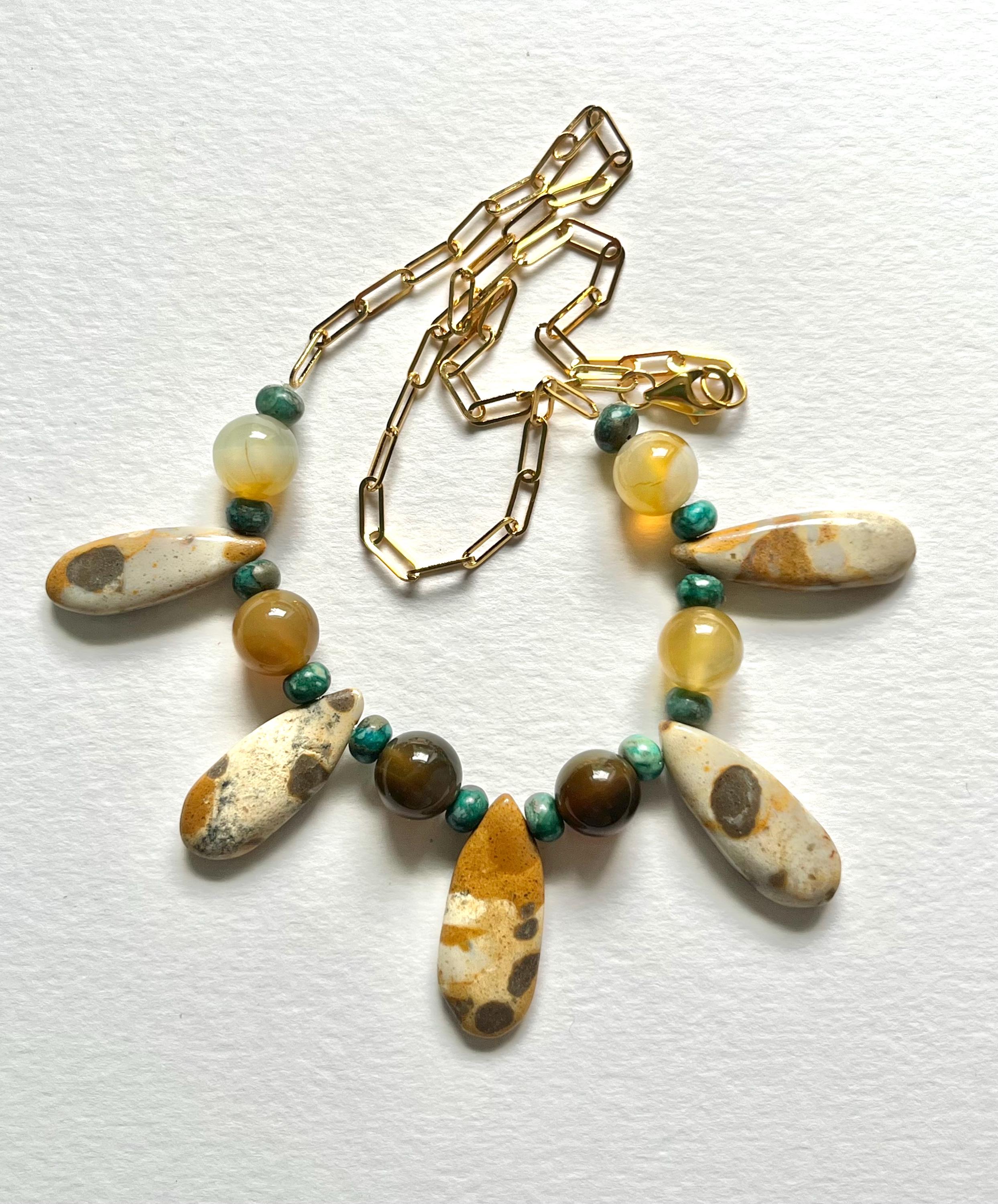 Leopard Skin Jasper and African Turquoise Collar - Etsy Israel