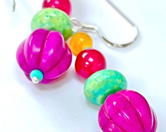 Magenta and turquoise earrings