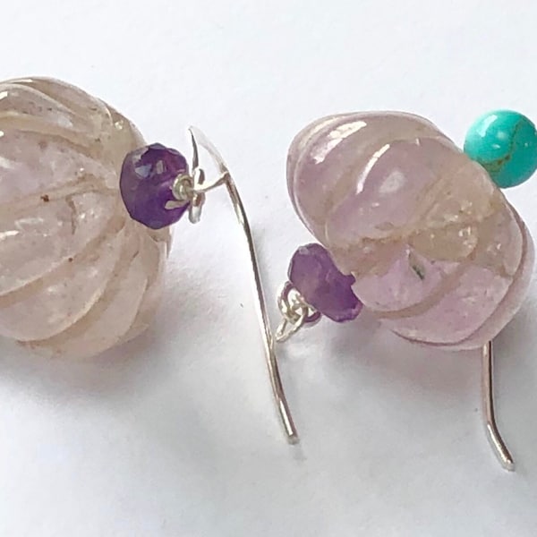 Pink amethyst flower earrings