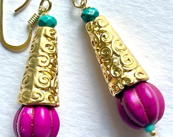 Magenta and turquoise earrings
