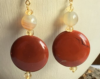 Red jasper and citrine earrings