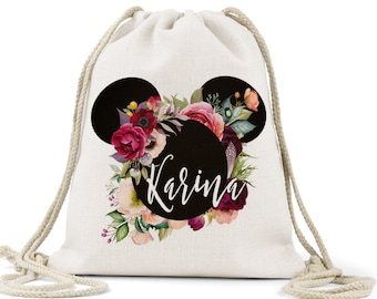 disney backpack, disney bag, custom disney drawstring backpack, disney bag, mickey backpack, vacation bag, canvas backpack, linen backpack