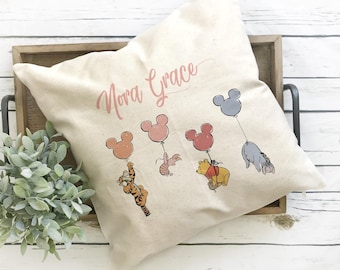 Disney Nursery Pillow, Pooh Throw Pillow decor, disney bedroom, girls room, mickey gift, disney pillowcase, personalized pillow