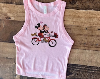 Pink Mickey Minnie Crop Tank, Mouse Love Tank Womens, Retro Black Mouse tshirt, Limited old school baby tee, Couple cute disney shirt