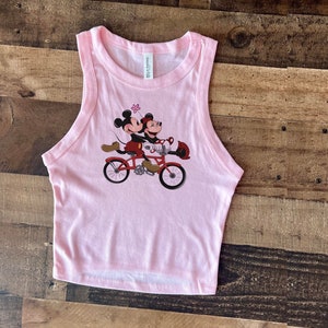 Pink Mickey Minnie Crop Tank, Mouse Love Tank Womens, Retro Black Mouse tshirt, Limited old school baby tee, Couple cute disney shirt
