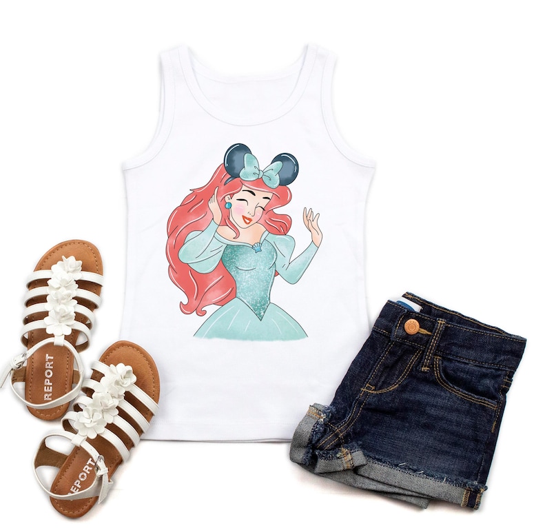 Disney Prinzessin tshirt, Jugend Prinzessin Shirt, Damen Prinzessin Shirt, Kleinkind Prinzessin Tshirt, Prinzessinnen Ariel Tiana, klassische Prinzessinnen White tank top