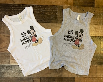 Retro Mickey Crop Tank, Girls Mickey Mouse Tank Top, Girls Retro mouse tshirt, Limited old school baby tee, Disney cute Womens Mouse BabyTee