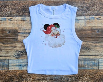 Disney Santa Ears Baby tee, Christmas Crop Mickey, Disneyland crop tank, Xmas lights, Disney Christmas Holiday, Santa Claus Mickey Ears
