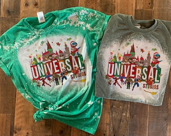 Universal studio christmas shirt, universal family vacation christmas tshirt, universal hollywood christmas tee, bleach washed universal tee