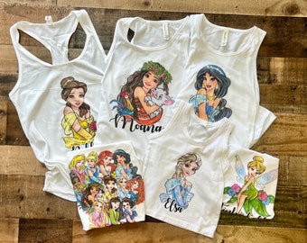 Princess Tank Top, Girls princess Crop tank, Ariel tiana tank, Snow white Crop Tank, Jasmine, Rapunzel, Cinderella, Tank top, Daddy princess