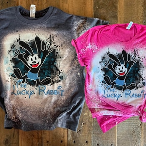 Oswald Tshirt, Lucky Rabbit Oswald Bleached Shirt, Old School Disney tee, Mickeys Half Brother Oswald, Popular Shorts