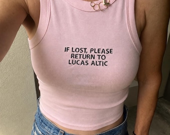 If lost Husband Embroidery Crop Tank, Wife Girlfriend Baby Tee, Return to hubby, Pink Crop Tank, Womens marriage Funny, Bridal gift, Humor