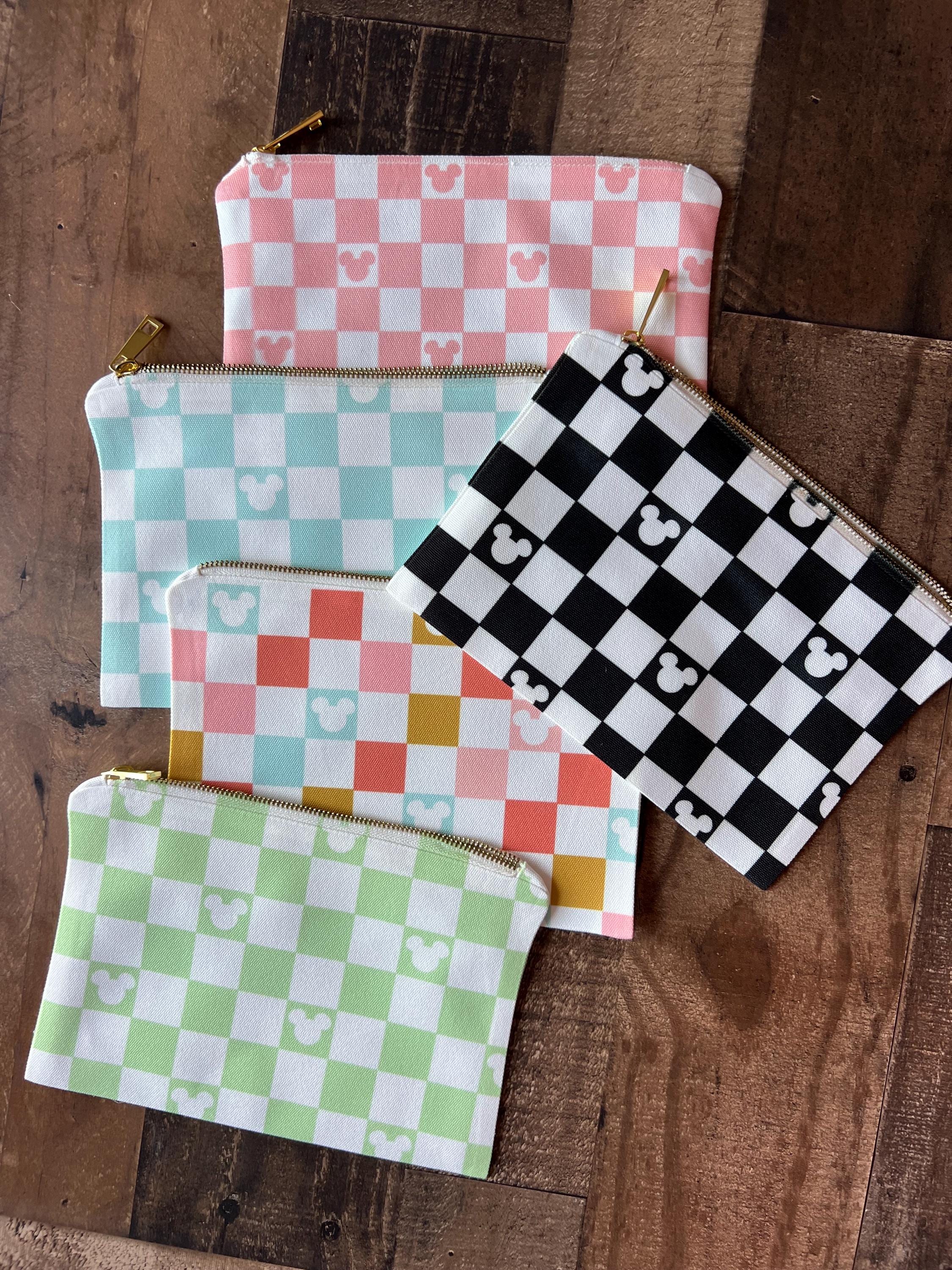 Mickey Checkered Pouch, Mouse Canvas Makeup bag, Travel Small Bag Mickey, Disneyland Resort Bag, Lined Pill Bag, Disneyworld Bag