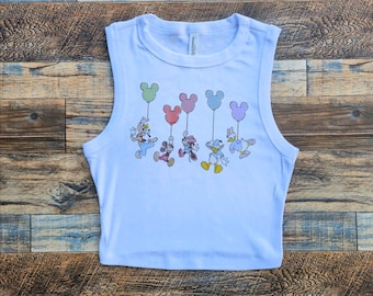 Disney Ballons Mickey Tank, Freunde BTW DL Baby T-Shirt, Retro Urlaub Mickey Minnie Donald, Womens Cute Pluto Daisy Disney Crop Tee, Geschenk