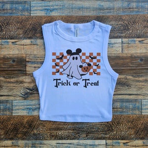Halloween crop top, Trick Treat crop top, Crop tank, Mickey, Nightmare on Main st shirt, Retro, Mickeys not so scary part