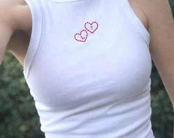 Embroidery Heart Boyfriend Crop Tank, Simple Womens Love Baby tee, Couples Girfriend, Kids Mama Initial Name unisex tshirt