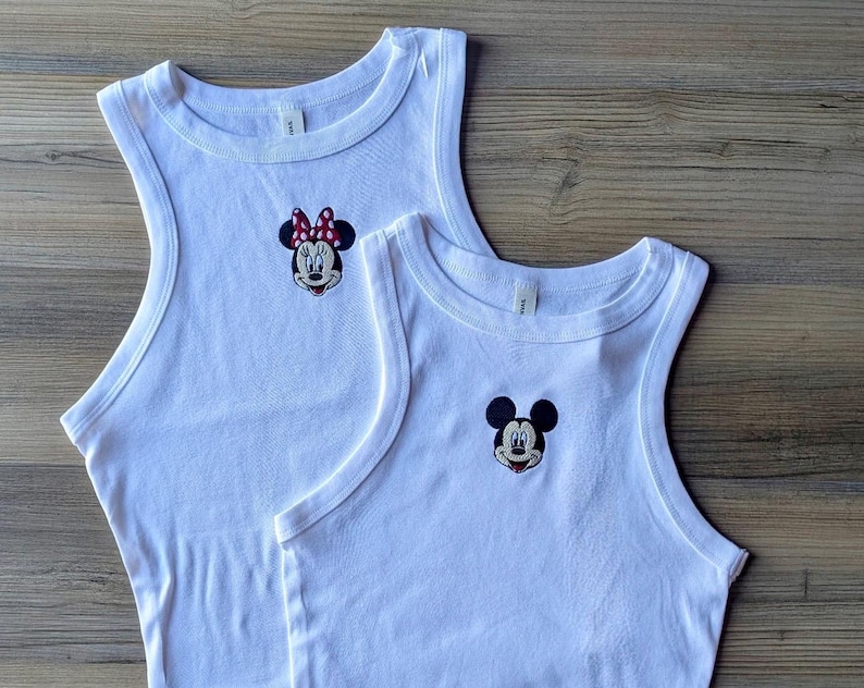 Minnie Mouse retro Embroidery Red Tank, Mickey Red Baby tee, Old School Magic Kingdom Navy Womens Mens, WDW Summer unisex tshirt image 9