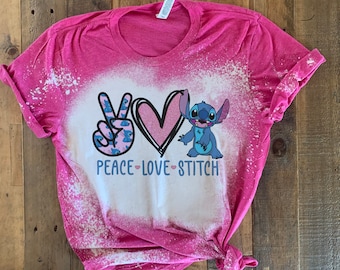 Stitch Shirt, Lilo and Stitch Scrump Shirt, Peace Love and Stitch, Disney Shirt, Graphic Tee, Bleach Shirt, Bleached Graphic Tee