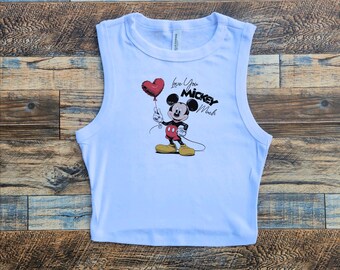 Mickey Valentine Crop Tank, Balloon Heart Baby Tee, WDW Balloon Love You, Boyfriend Girlfriend DL Unisex Tshirt, Retro Red Vday