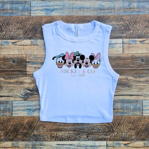 disney baby girl shirt, baby girl shirt, baby disney, disney bodysuit, baby disney shirt, personalized baby bodysuit, disney romper White Crop Tank