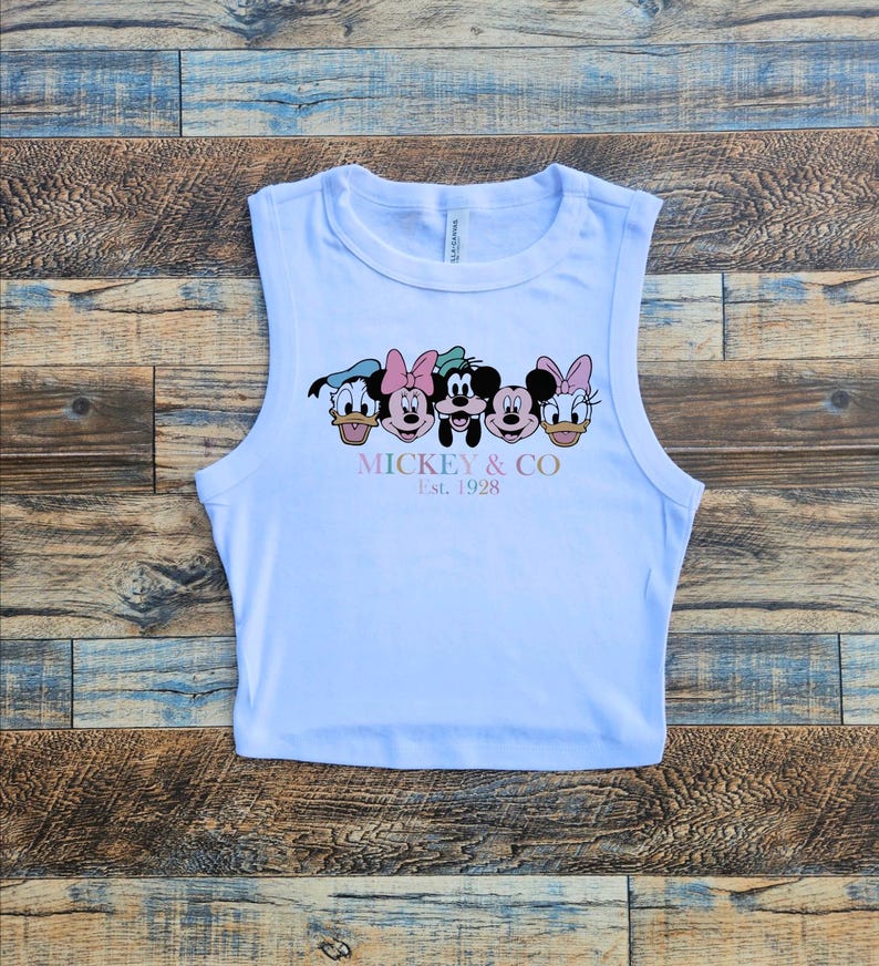 disney baby girl shirt, baby girl shirt, baby disney, disney bodysuit, baby disney shirt, personalized baby bodysuit, disney romper White Crop Tank