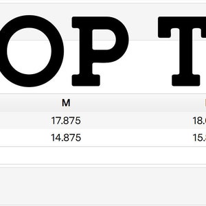 May include: Size chart for a crop tank top in sizes XS to 2XL. The chart shows the body length and body width in inches for each size.