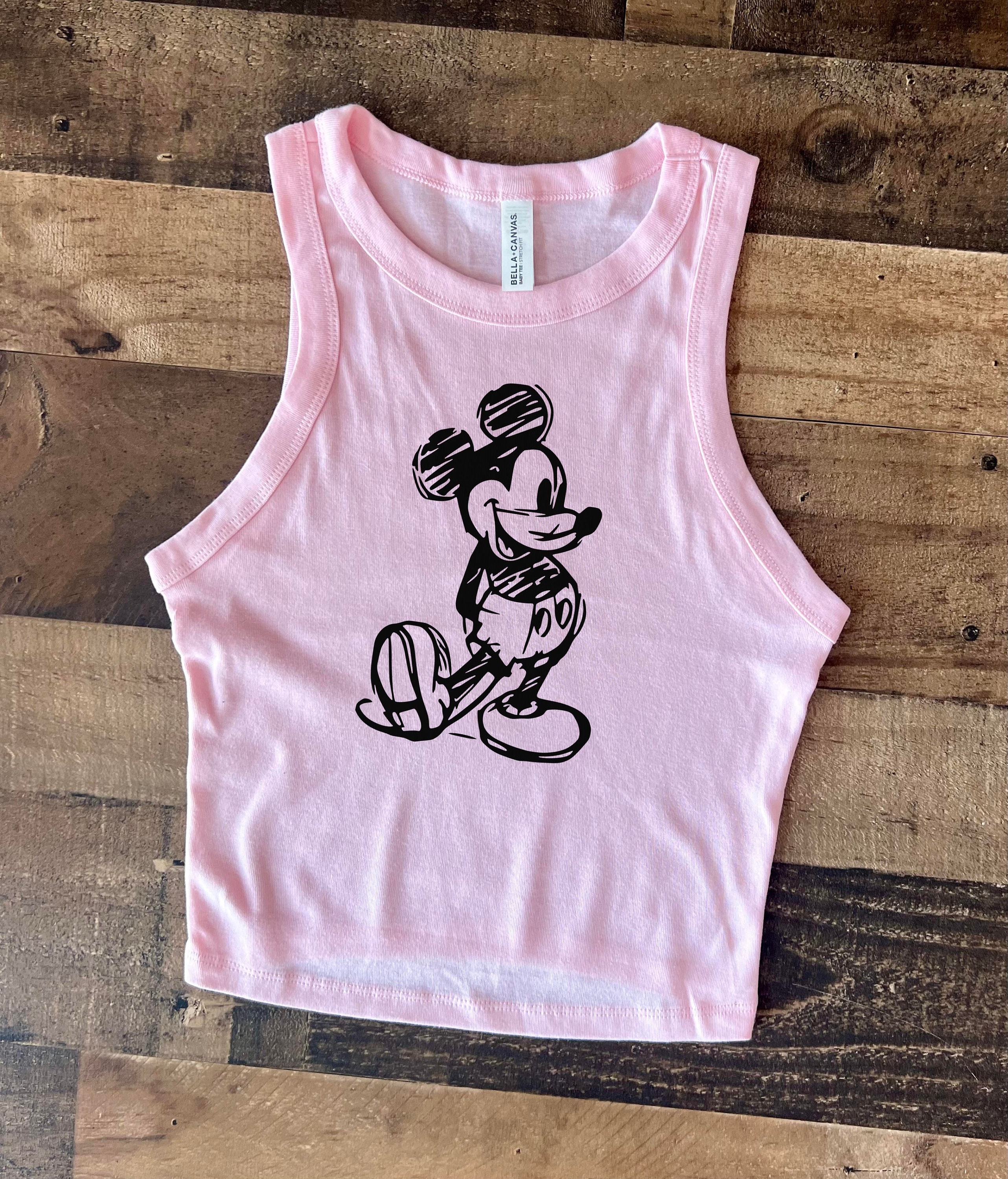 Grey Mickey Crop Tank, Mickey Mouse Tank Womens, Retro Black Mouse tshirt, Limited old school baby tee
