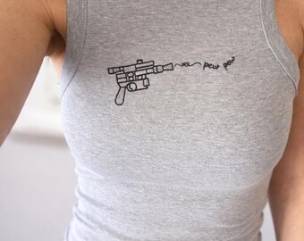 Pew Pew Star Wars Embroidery Crop Tank, Star Wars Han Baby Tee, Womens Empire Strike tshirt ewok tee, Retro ladies darth ader, baby yoda