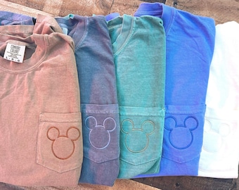 Pocket Mouse Embroidery Comfort Colors, Simple Mickey Outline Women Men, WDW Vacation Tshirt, WDW Magic Kingdom unisex tshirt