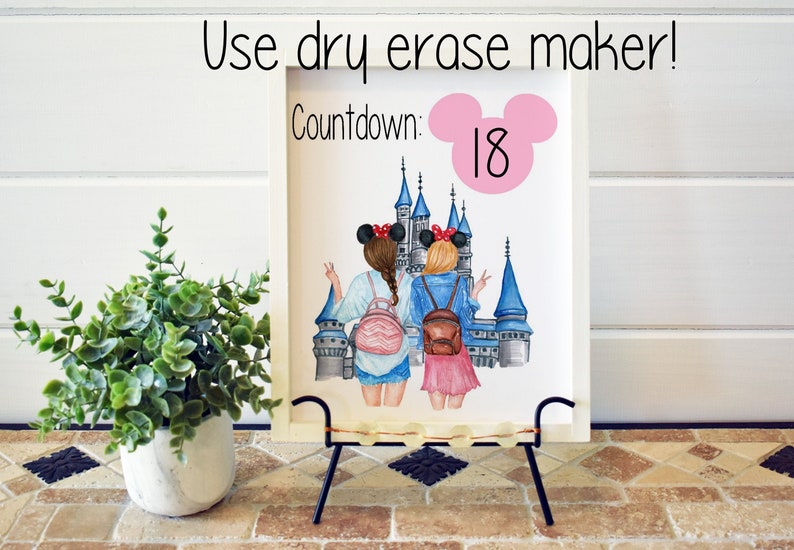 Disney countdown, disney best friends wall art, disney wall art, disney dry erase countdown board, disney bff art, 8x10 image 1