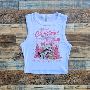 Pink Christmas Disney, Tree Baby Tee Mickey, Magic Kingdom crop tank, Disney Christmas Holiday, Trees Mickey Friends Tshirt