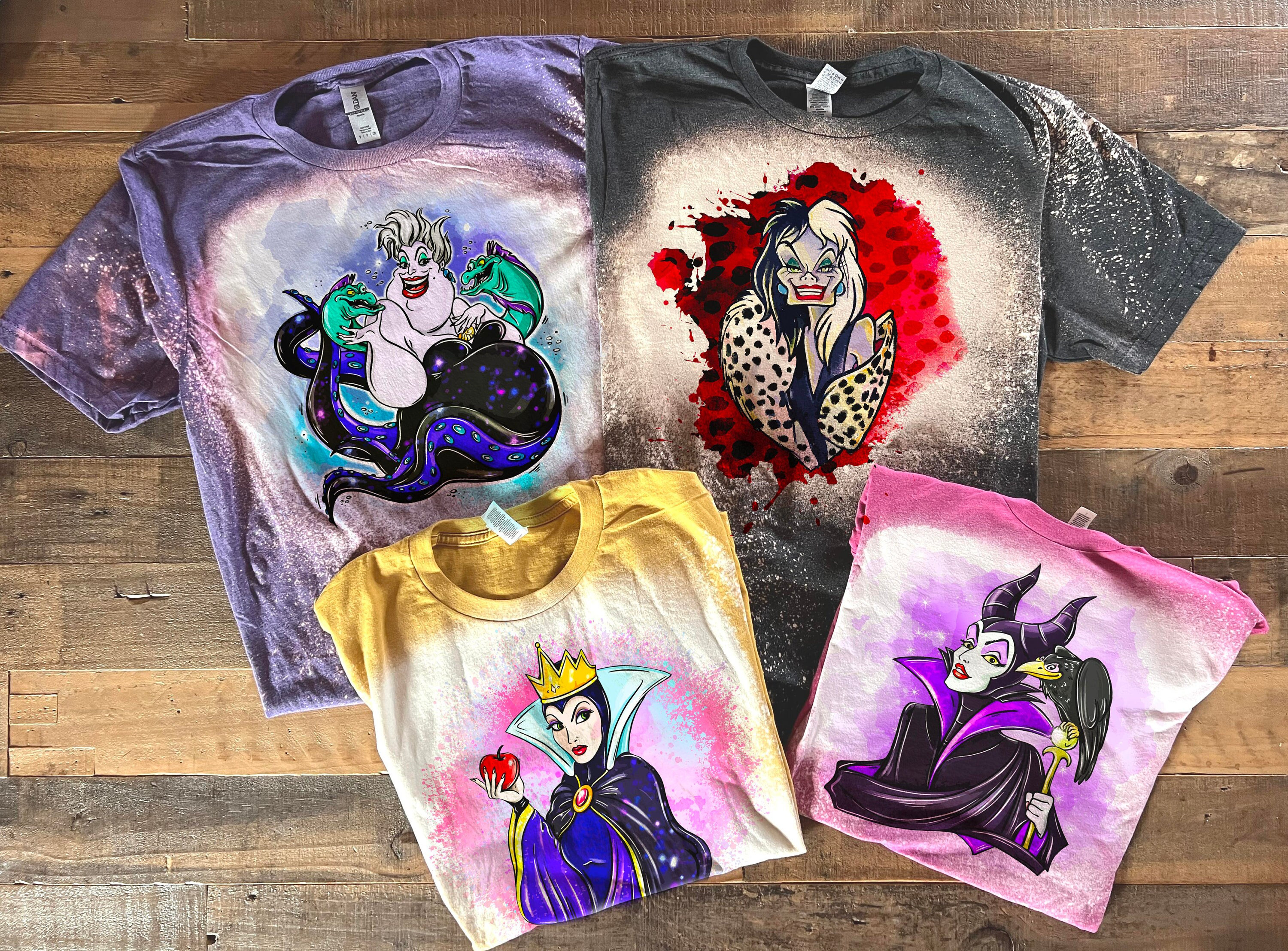Ursula, Evil Queen bleached tshirt, Queen of Hearts shirt, Wicked Queen shirt, Mother Gothel Shirt, Capitan Hook Bleached tee, Halloween Tee