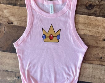 Peach Crown Crop Tank, Epic Princess Baby Tee, Retro Tiara Emblem, Epic Universe Orlando Fl, Mushroom Kingdom Girls tee, Mario Crop Luigi