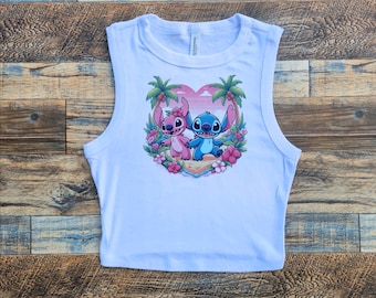 Débardeur court point et ange, t-shirt bébé Disney Lilo et Stitch, spécimen extraterrestre 626 et 624, chemise Hawaï, Ohana signifie famille, t-shirts extraterrestres pour femmes