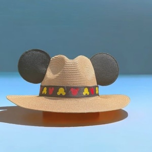 Mouse Ears straw hat with ribbon.