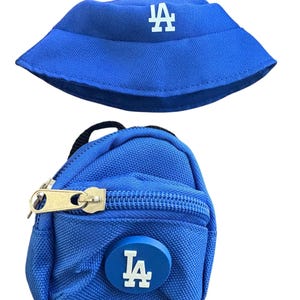 Dodgers bucket hat and backpack outfit for  17” cm doll Labubu