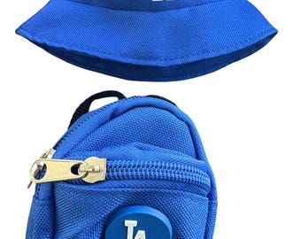 Dodgers bucket hat and backpack outfit for  17” cm doll Labubu