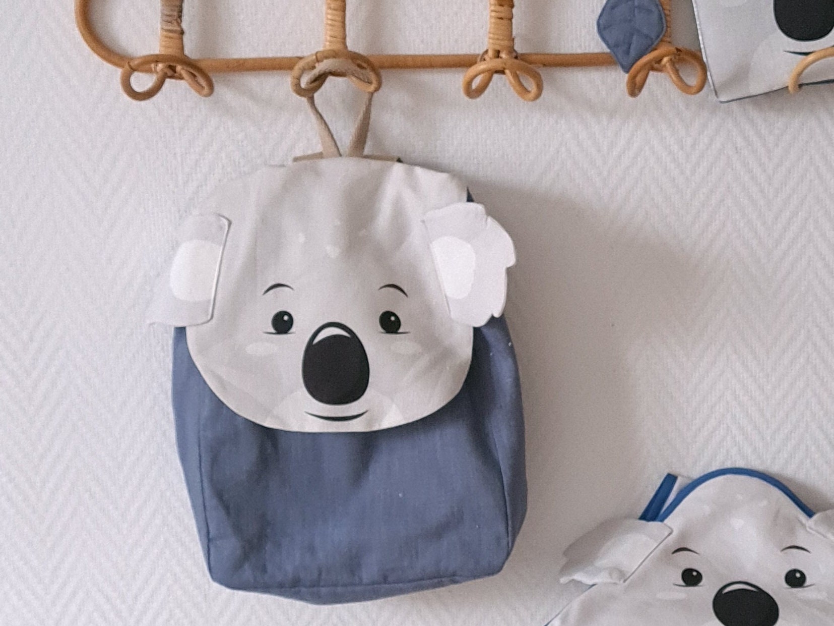Sac à dos maternelle personnalisable koala, sac à dos prénom crèche, lin et  coton bio, bleu, fabriqué en France, sac bébé personnalisé -  France