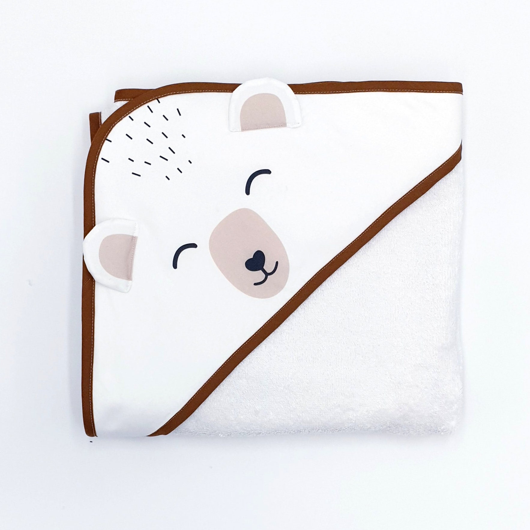 Cape de Bain Personnalisable Bébé, Ours Blanc, Beige et Coton, Cadeau Naissance Pour Le Sortie Preno