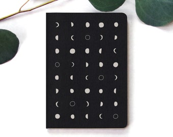 Moon Phases Notebook • Small Blank Notebook • Black Notebook • Moon Journal • Pocket Notebooks