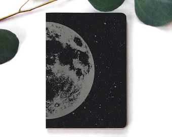 Moon Notebook • Small Blank Notebook • Black Notebook • Silver Moon Journal • Pocket Notebooks