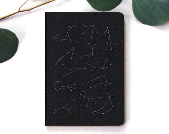 Zodiac Constellations Notebook • Small Blank Astrology Notebook • Black Notebook • Silver Ink • Astrology Journal • Pocket Notebooks